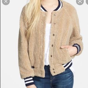 MOTHER Tan Fleece Jacket with Black and White Trim